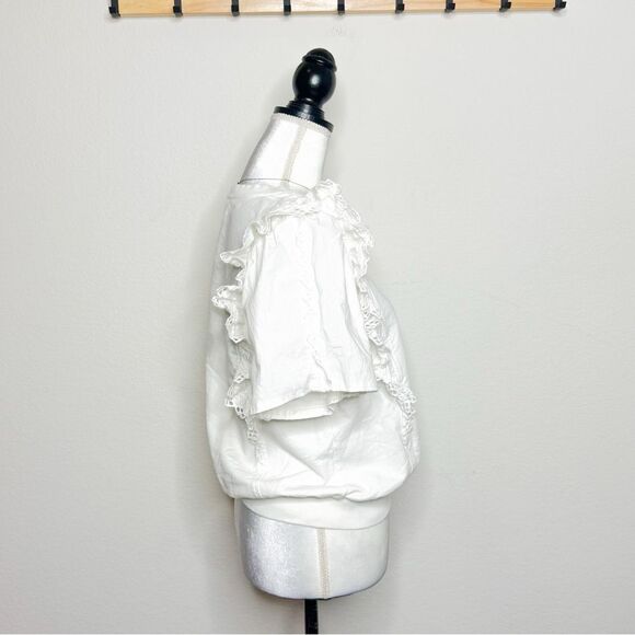 Anthropologie Women's White Lace Ruffle Sweatshirt Top  Size Small - Picture 3 of 9